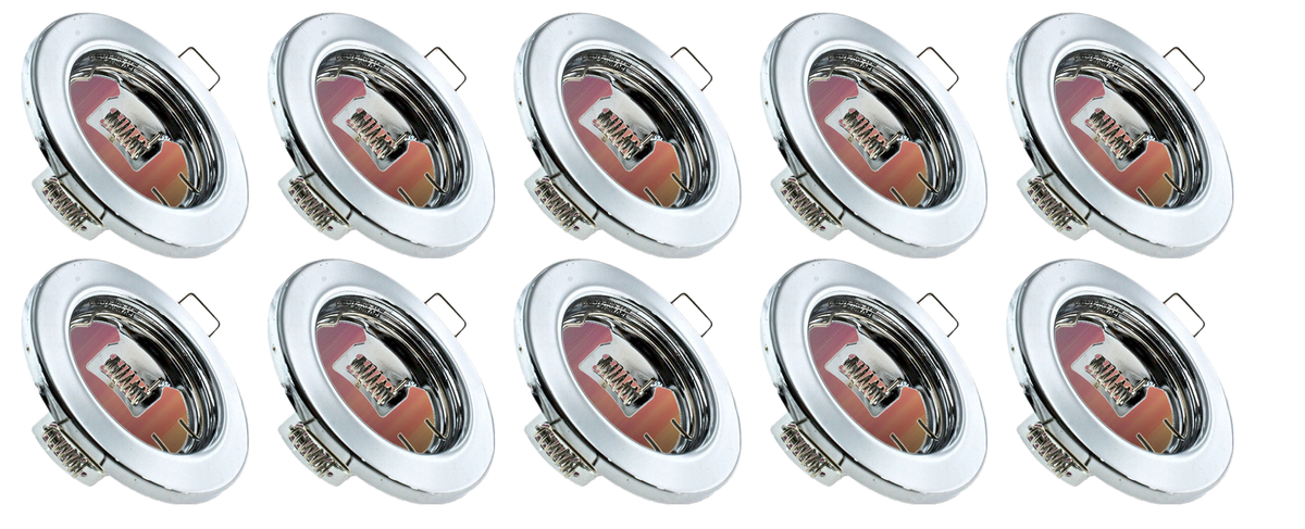 10 X DOWNLIGHT FIXED FITTING CHROME  65MM CUT OUT