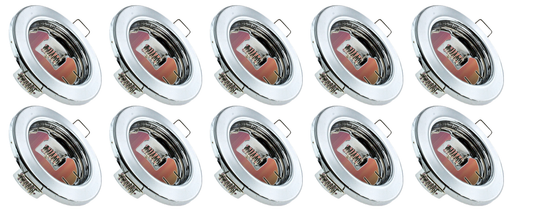 10 X DOWNLIGHT FIXED FITTING CHROME  65MM CUT OUT