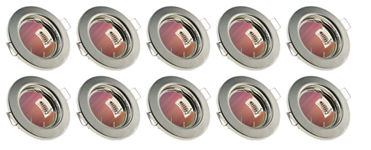10 X DOWNLIGHT FIXED FITTING SATIN CHROME 65MM CUT OUT
